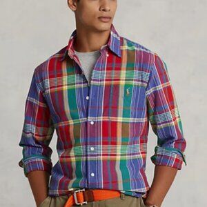 Polo Ralph Lauren Men's Classic Fit Plaid Oxford Shirt, Red Blue Multi, XL